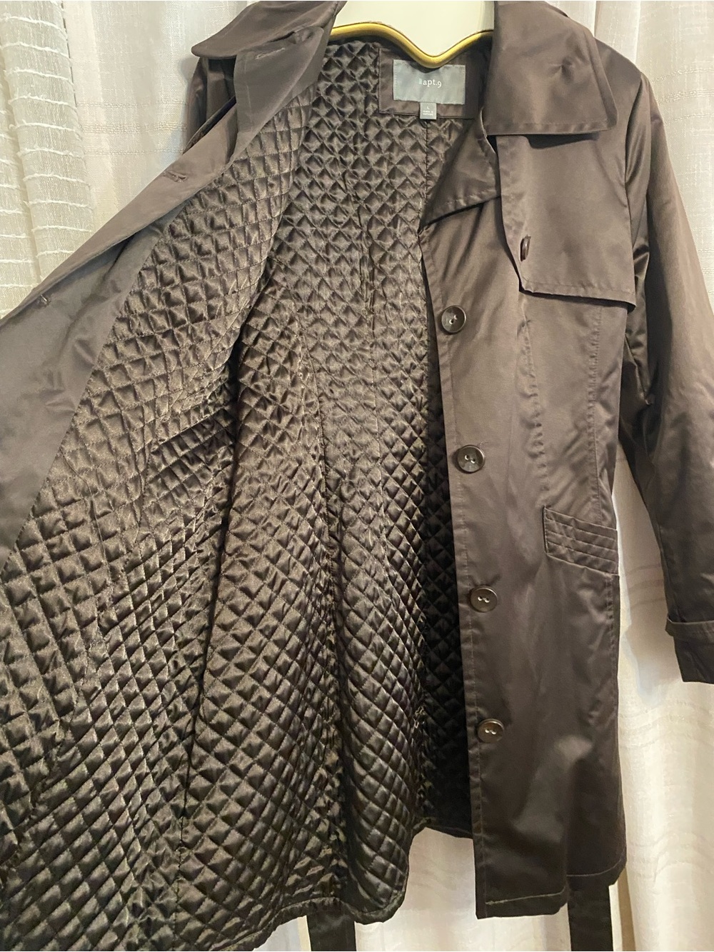 Apt. 9 Chocolate Brown Quilted Trench Coat - L